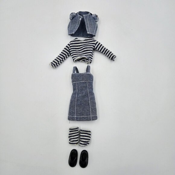 Skipper Denim Dress Outfit Vest Leg Warmers Shoes Barbie Doll Mattel 14381 14385 - Picture 10 of 14